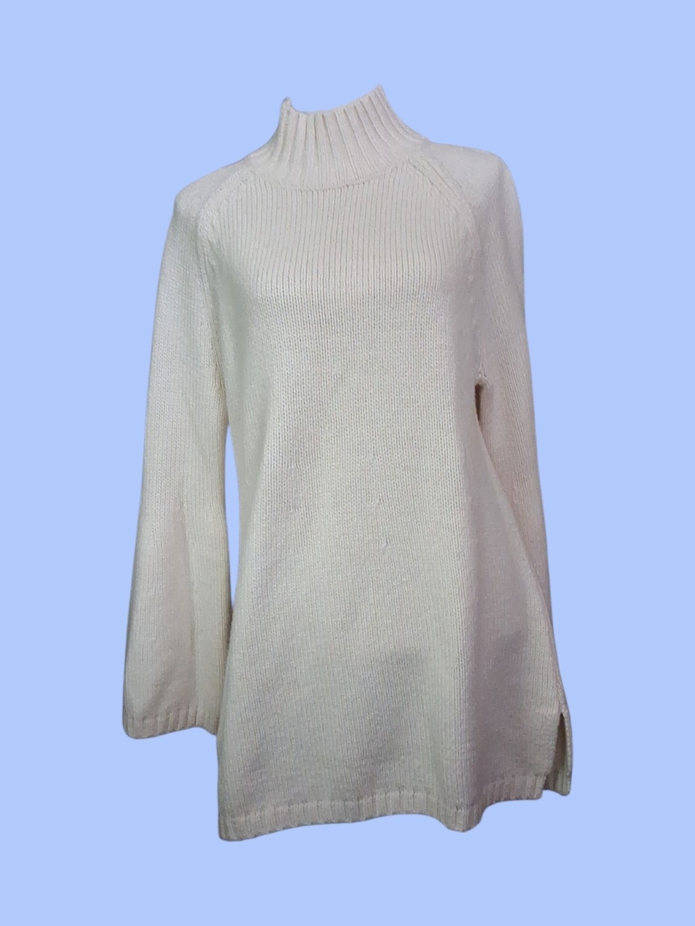 Ann Taylor Cream Ribbed Mock Neck Tunic Sweater XL